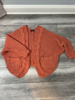 Vici Chunky Cable-Knit Open Front Cardigan - Rust Orange